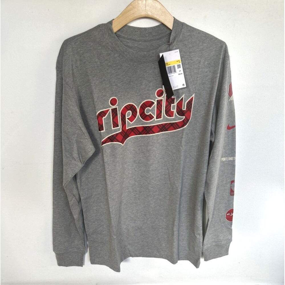 Nike Portland Trail Blazers Rip City L/S Tee Men's Small Loose Fit Gray NEW